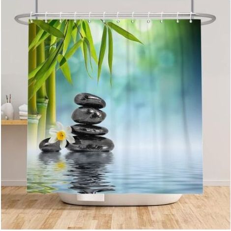 Kaelt - 1 Rideau de douche, 120x180 cm, Thème japonais, Polyester, Crochets inclus, Pour salle de bain (1/5)
