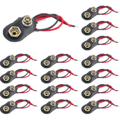 Lot de 15 pinces de batterie 9 V - Câble de 15 cm - Borne de batterie - Câble de raccordement  Câble de connexion pour piles bloc 9 V, idéal pour les projets et les appareils électroniques (1/5)
