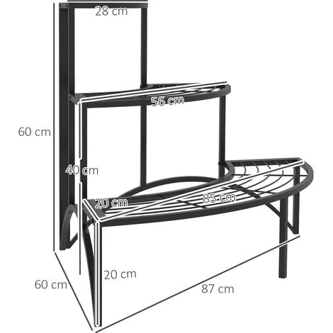Support à plantes 3 niveaux - Étagère fleuriste en métal, 60 cm de haut - Pour intérieur et extérieur, salon, jardin et balcon - Noir élégant. (1/5)