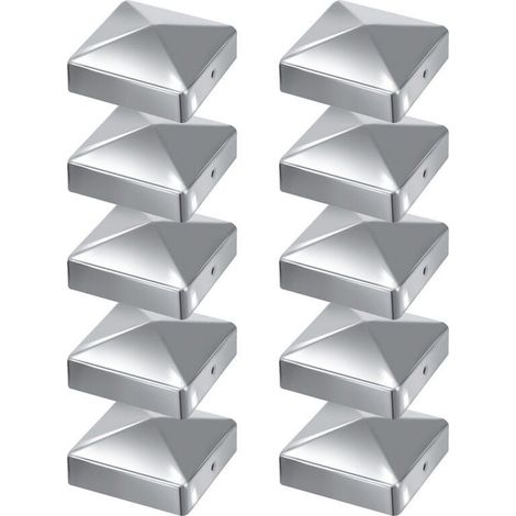 10 pyramidenförmige Pfostenkappen, 100 x 100 mm, Silber (1/5)