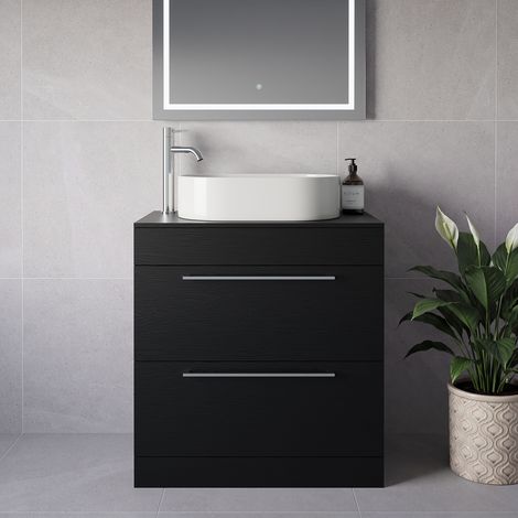Napoli 460 Nero Oak 800mm 2 Drawer Vanity Unit for Countertop Basins - 800mm - Chrome 480mm Handle