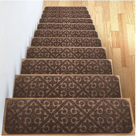 Marches d'escalier - Lot de 15 marches d'escalier antidérapantes 20 x 76 cm/Tapis de protection autocollants,Marron (1/5)