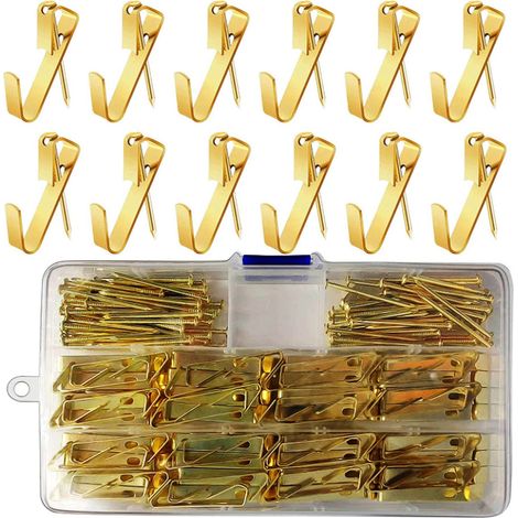 Bilderaufhängeset (100-teilig, Tragkraft 22,7 kg): Edelstahlclips, Haken für Rahmen und Spiegel, Sortiment an Wandhaken. – AquaForge