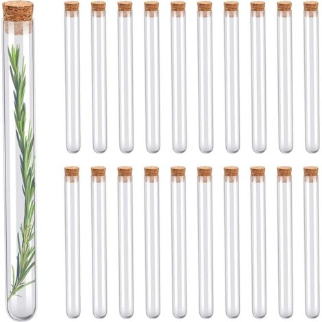 20x Tube à Essai en Verre 15ml avec Bouchon en Liège Contenant à Dragées, Bonbons, Fleurs et Épices Décoration et Souvenirs de Baptême, Mariage