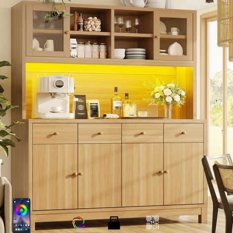 Credenza alta 140 x 38,5 x 180 cm con LED RGB, ante in vetro e 4 cassetti HAVRYA (1/5)