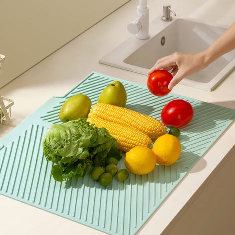 Tapis De Séchage Cuisine - En Gel De Silice Alimentaire - Résistant À La Chaleur Jusqu'à 240 °C - Antidérapant - Pour Ustensiles Et Casseroles - 42,5 X 33 Cm - Vert (1/5)