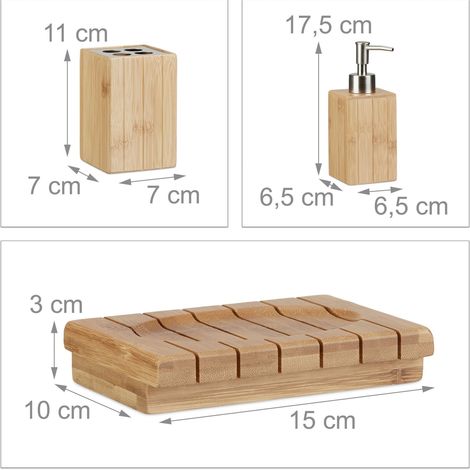 Set di 3 accessori da bagno design elegante 10 x 10 x 15 cm in bambù naturale 130003718