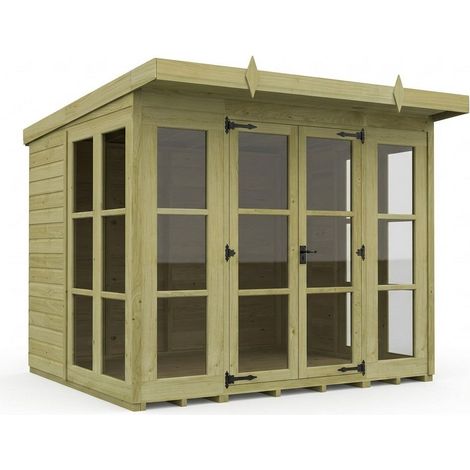 8ft x 7ft Georgian Pent Summer House - Pressure Treated Timber - L244 x W213 x H210 cm - Natural