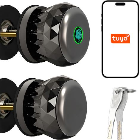 Manilla inteligente 3 en 1 con sensor de huellas dactilares, control por aplicación, 2 llaves, aleación de aluminio (para dormitorio/vestíbulo/apartamento/oficina/hotel)
