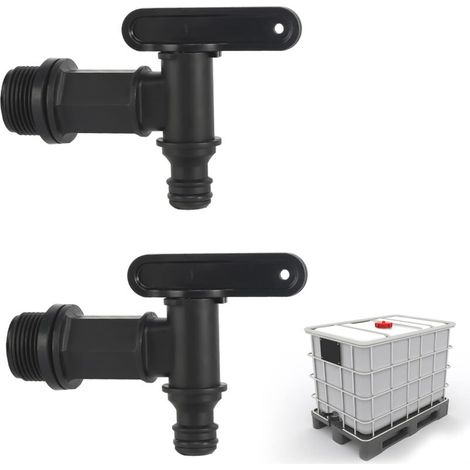 Rubinetto in plastica per serbatoio, confezione da 2 rubinetti per serbatoio di acqua piovana, rubinetto di scarico IBC da 3/4", rubinetto di ricambio in plastica (1/4)