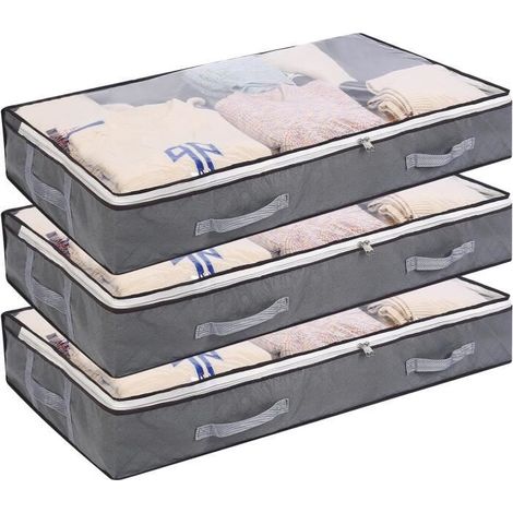 Sac à Vêtements - HAUTSTORE - 3PCS - Pliable 75L - 100 x 50 x 15 cm - Gris (1/4)