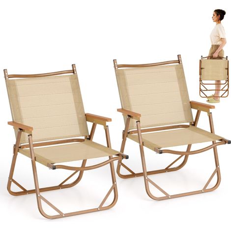 COSTWAY Set di 2 Sedie da Campeggio Pieghevoli, Sedie da Spiaggia Leggere con Telaio in Alluminio, Sedie da Giardino Portatili con Braccioli per Esterni, Portata 180 kg (1/5)