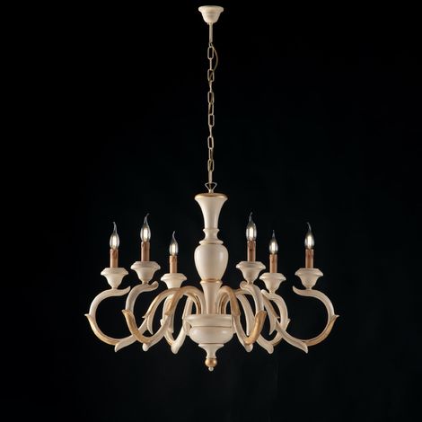 Fiorenza Lustre En Bois Ivoire Et Feuille D'Or 6 Lumières 125 D.91 Bl172-6-Av
