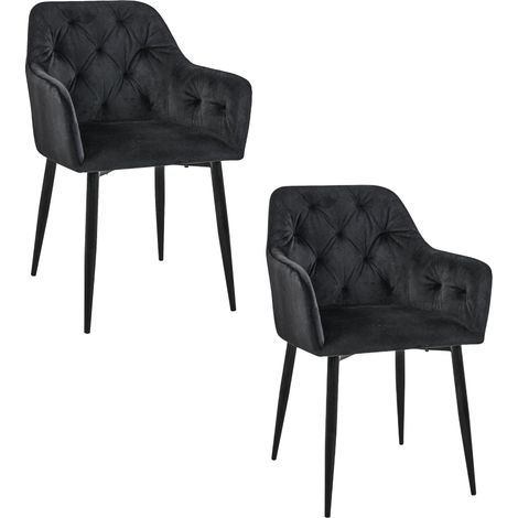 Lot de 2 chaises matelassées de salle à manger en velours AKORD SJ.030 Noir (1/4)
