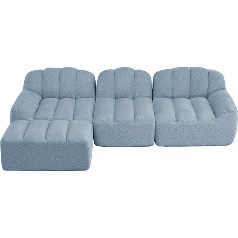 Canapé modulaire en L 3 places avec 1 ottoman, canapé sans armature en mousse haute densité 32D, assise profonde, idéal pour le salon, tissu doux, Bleu (1/5)