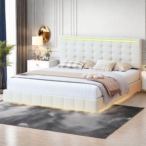Cama tapizada - TANANT - 160 x 200 - LED integrada - Somier de lamas - Cabecera con USB (1/5)