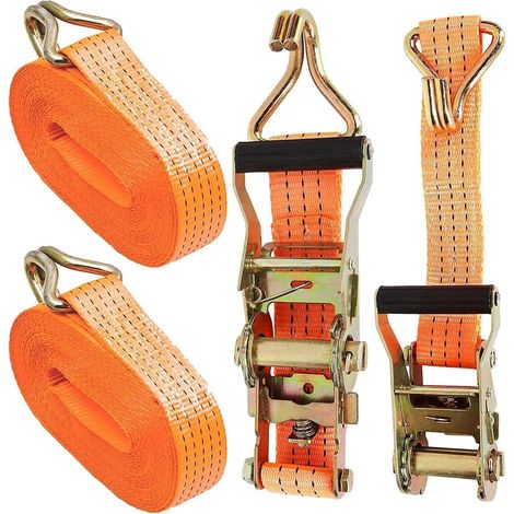 2 Pièces Sangle à Cliquet 3000kg 10m avec Sangle Cliquet et Crochets, Sangle 50 mm de Levage Sangle Crochet 3t, Sangle à Cliquet Orange pour Cargaison, Moto, Camions (1/5)