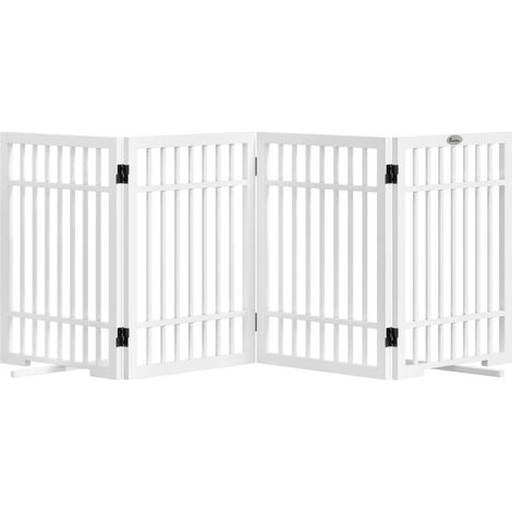 Grille de séparation pour chiens pliable antidérapante, pieds de soutien pivotants, cadre bois, dimensions 183×24,5×61 cm, couleur blanche
