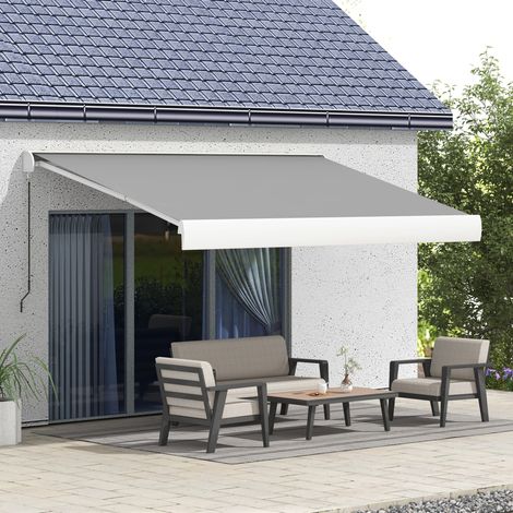 Toldo eléctrico pared con mando y manivela gris OKMYHOME (1/4)