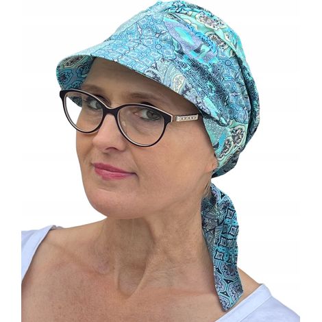 Sciarpa estiva con visiera Tess 309 turbante con volant anche dopo la chemioterapia (1/5)