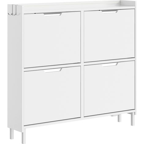 SoBuy Meuble à chaussures 4 portes Blanc 100x19x93cm Moderne FSR100-E-W (1/5)