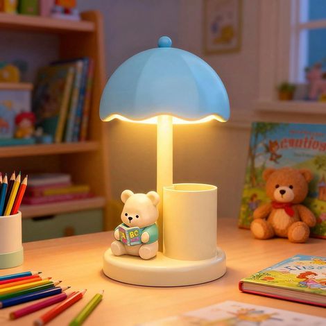 Niedliche Bären-Schreibtischlampe mit Stifthalter, wiederaufladbare 500-mAh-LED-Nachttischlampe mit USB-Anschluss für Schlafzimmer oder Büro, Lichtdekoration für Kinder.