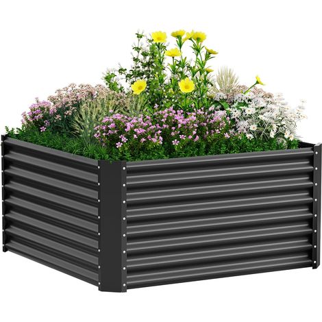 Jardinière Surélevée en Métal, 122 x 122 x 61 cm, Résistant aux Intempéries Bac Potager Exterieur, Jardin Surélevé Rectangulaire en Acier Inoxydable pour Cultiver