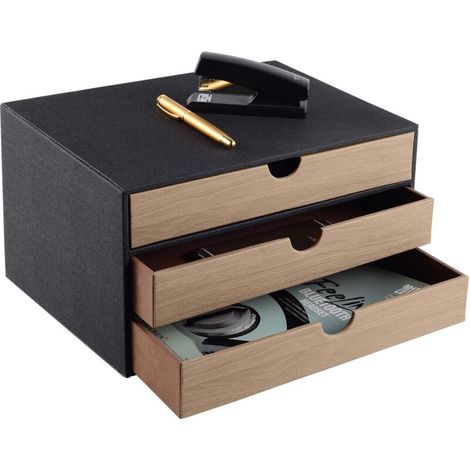 Organiseur de bureau en cuir PU noir avec 3 tiroirs. (1/5)