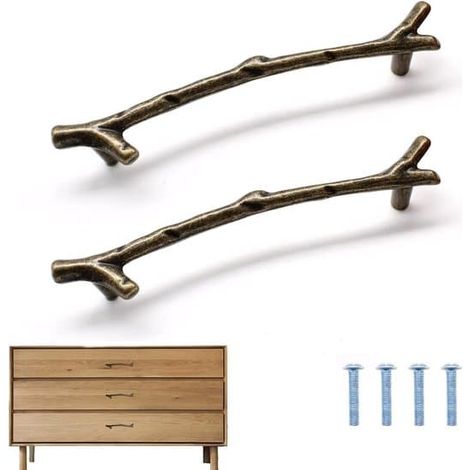 Ensemble de 2 poignées de style vintage en forme de branches d'arbre Poignées de meubles en alliage de zinc résistant à la rouille, pour armoires, comptoirs, buffets, étagères à chaussures (1/5)