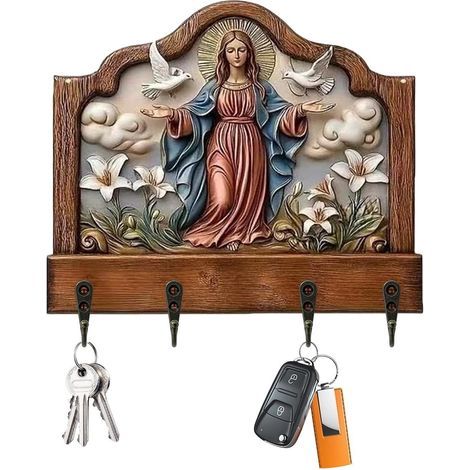 Schlüsselhalter aus Holz zur Wandmontage mit 4 Haken Schlüsselablage zur Wandmontage für Schüler, Erwachsene, Männer, Frauen, Eingangsbereich, Zuhause, Schlafzimmer (1/5)
