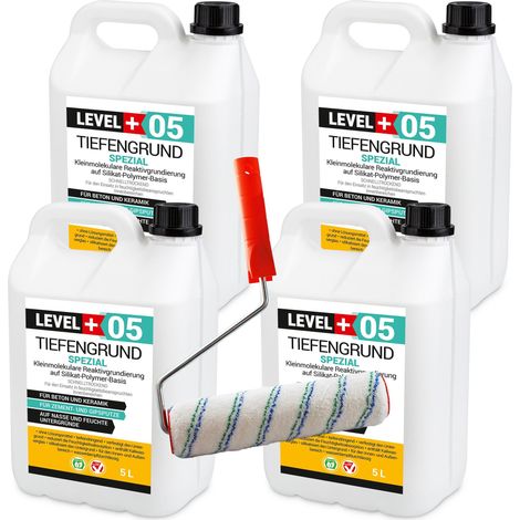 LEVEL+ Tiefengrund mit Kaliwasserglas 20L + Farbroller 25cm L+05 (1/5)
