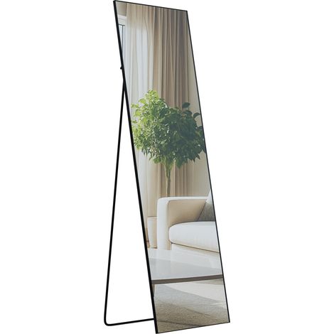 Specchio a figura intera da terra e da parete con cornice in metallo nero opaco design elegante 160x50 cm 100008504