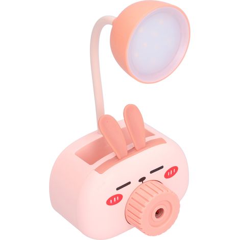 Lampe de bureau pliable LED avec rangement stylos et taille-crayon, design animal mignon pour chambre ou bureau - Rose