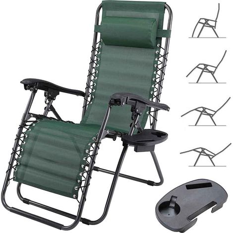 Chaise gravité Zéro Chaise de Jardin Fauteuil Relax Pliable Gain de Place avec Plateau tubulaires Acier 22 mm inclinable Tissu en Respirant terrasse Piscine extérieure Vert (1/5)