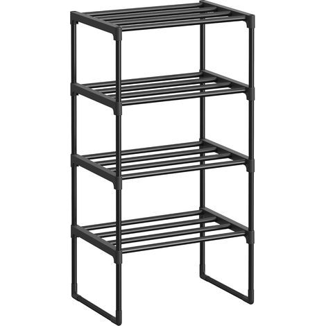 Four-tier metal shoe rack, stackable, for 5-10 pairs, black, hallway (1/5)