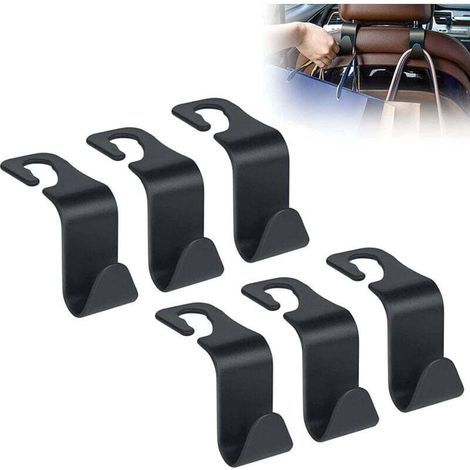 Set mit 6 Autositzhaken für die Kopfstützen der Rücksitze, multifunktional und langlebig (schwarz)