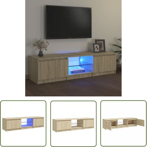 The Living Store TV-Schrank mit LED-Leuchten Sonoma-Eiche 140x40x35,5 cm - TV Schrank - Holz Sideboard - Fernseher Standregal - Wohnzimmer Möbel - Smart Home Deko (1/5)