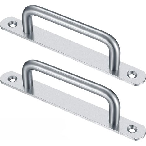 2 Pièces Poignée de Porte de Grange Coulissante,Traction de Poignée de Porte Coulissante avec Plaque Acier Inox pour Portes de Grange Armoire Placard (1/5)