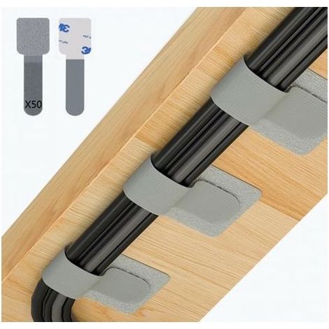 50er-Pack selbstklebende Kabelbinder mit Klettverschluss für die Kabelführung unter dem Schreibtisch, für TV, PC, Laptop, Ethernet, Büro, grau, Größe S (1/4)