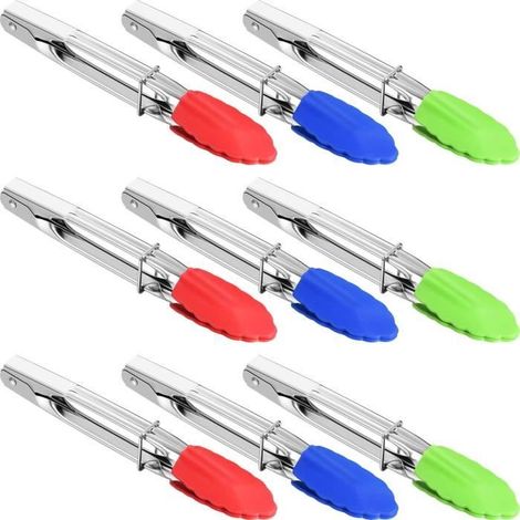 9 pinces de service, 7 pouces, silicone et acier inoxydable, résistantes à la chaleur, ergonomiques, pour cuisine barbecue pique-nique (1/4)