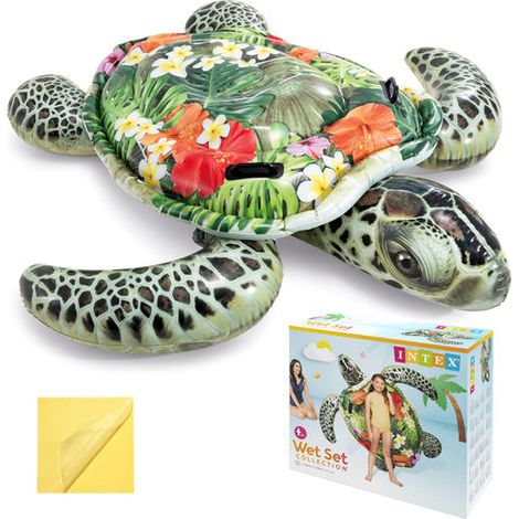 Inflatable Turtle Water Mattress with Handles, 191x170 cm