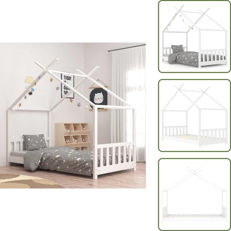 The Living Store Cadre de lit d'enfant Blanc Bois de pin massif 70x140 cm - Lit Bébé - Lit Enfant - Lit Design - Lit Cabane - Mobilier Enfant