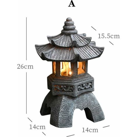 Kerzenhalter und Laterne, solarbetriebene Pagodenlaternen-Statuen, japanische Pagoden-Gartenleuchten, dekorative, in sich geschlossene, beleuchtete Vintage-Pagode für den Rasen, (Farbe: (1/5)