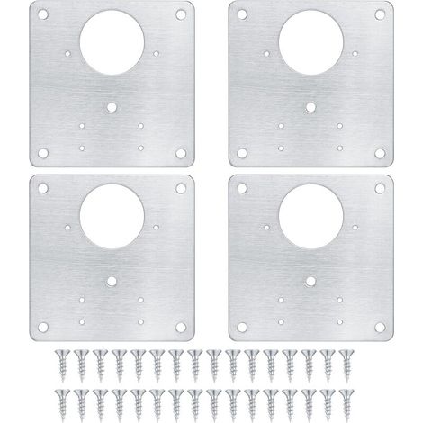 Plaque de réparation de charnière d'armoire, plaque de réparation de porte d'armoire de cuisine avec trous, plaque cachée en acier inoxydable avec vis pour bois, étagères, portes (4 pièces)