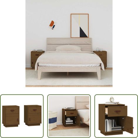 vidaXL Kiefer Nachttisch - Nachttische 2 Stk. Honigbraun 40x34x55 cm Massivholz Kiefer (1/5)