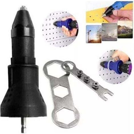 Adaptateur pour perceuse à riveter électrique, utilisation simple, haute efficacité, pince à 3 mâchoires, acier au carbone, boîtier en plastique, léger, format compact (noir)