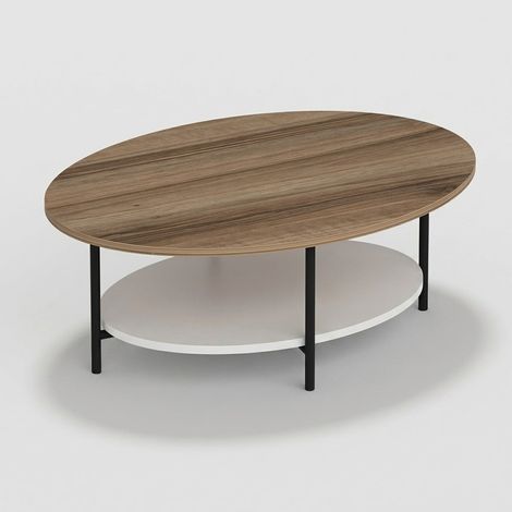 Mesa de centro ovalada con estante para salón Elis