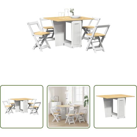 Butterfly-Tisch - 5-tlg. Butterfly-Esstisch-Set Corona Weiß Kiefernholz (1/5)