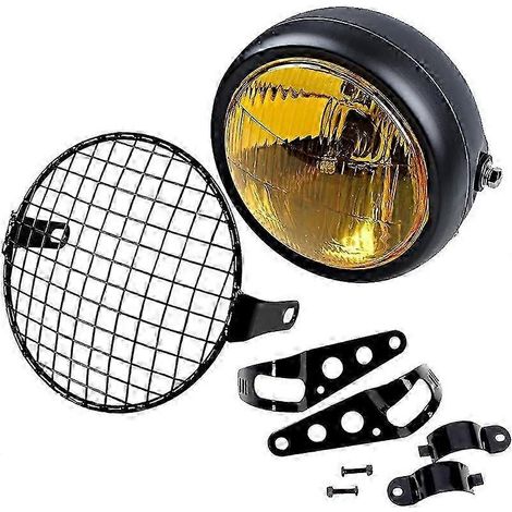 Phare arrière universel rétro vintage pour moto, montage latéral, 35 W, 6,5 pouces, ambre, style café racer, avec grille et kit de support. (1/5)