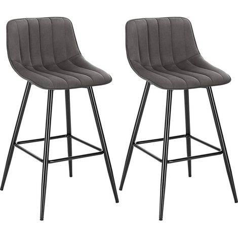WOLTU Barhocker 2er Set Designer Barstuhl Hocker Tresenhocker Bistrohocker mit Fußstütze Sitzfläche aus Samt Schwarze Beine Dunkelgrau (1/5)